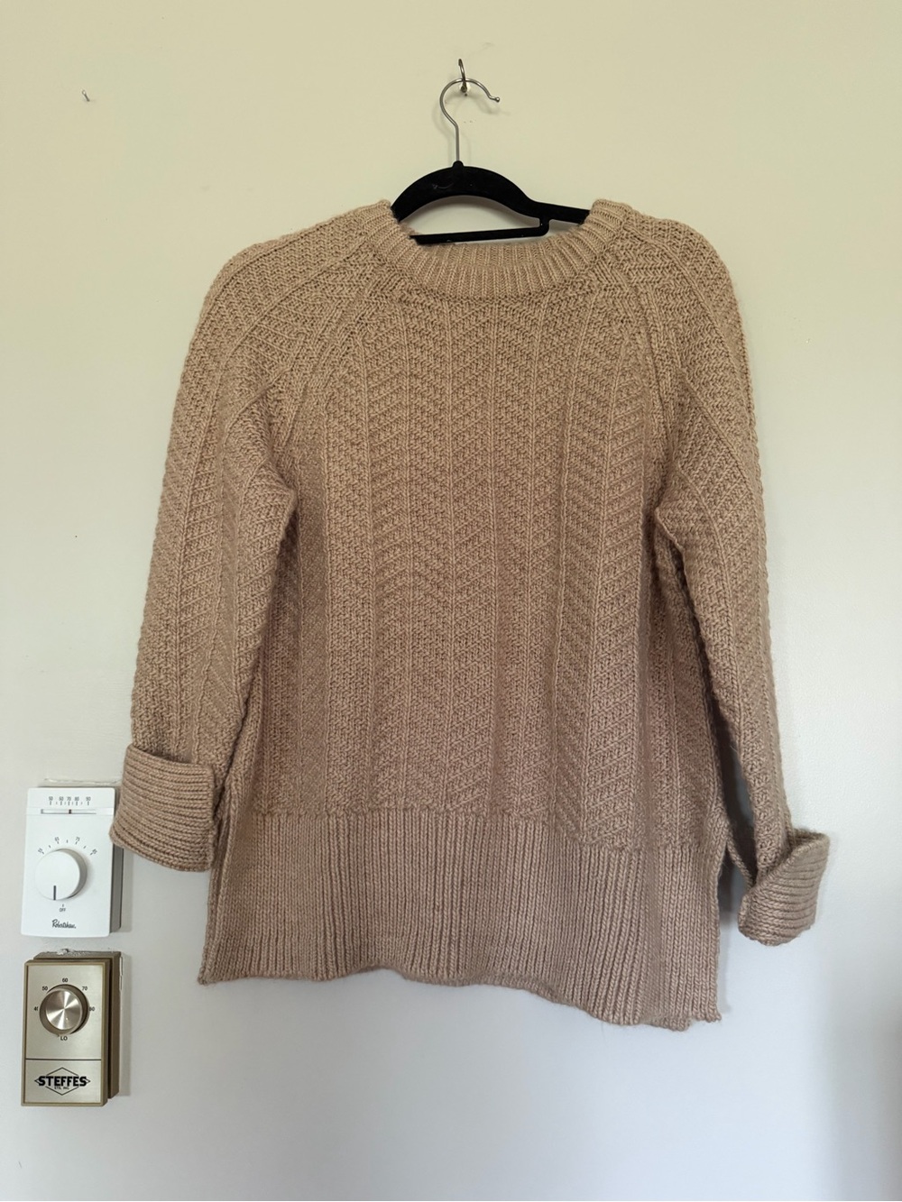 H&M Neutral Beige Cable Knit Crewneck Sweater